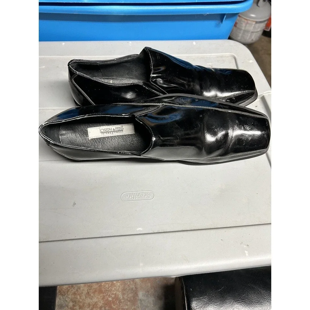 Joseph & Feiss International Mens Black Patent Leather Square Toe Loafers Formal